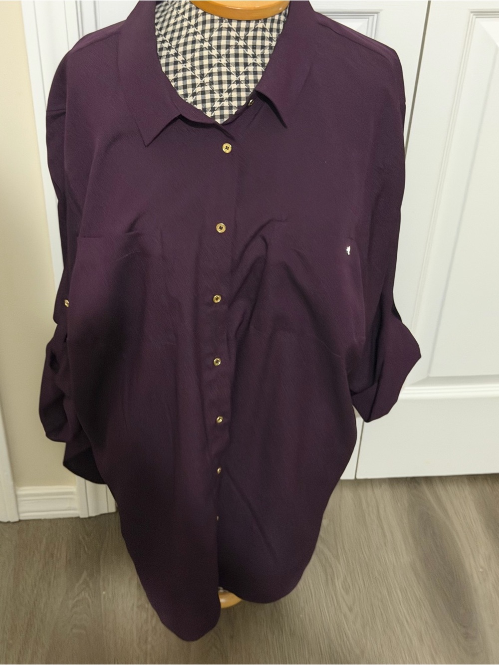 Calvin Klein Classic Women's Button-Up Shirt - Deep Plum 2x